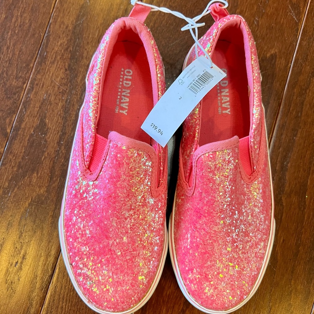 NWT Old Navy Pink Glitter Canvas Shoes - Size 2